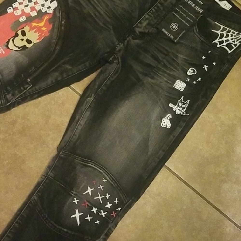 💀Summon Skull Denim Flame Jean's 34w - Picture 9 of 13